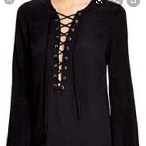 Cotton Candy black lace up top sz L